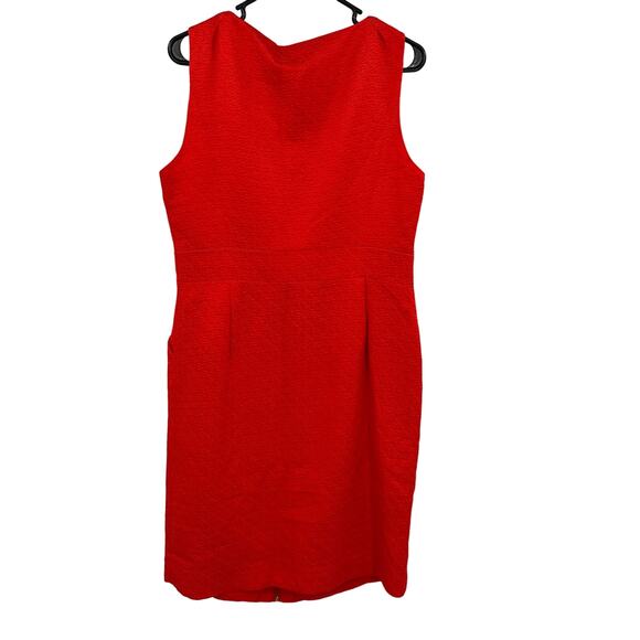 Tory Burch Sz 12 Dress Red Silk Front Zip Sheath Sleeveless Formal Fancy Pockets - Picture 2 of 7